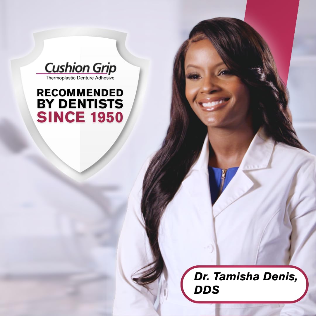 Cushion Grip Thermoplastic Denture Adhesive, 1 oz – Refits & Tightens Loose Dentures for Up to 4 Days, Long-Lasting Glue-Free Formula