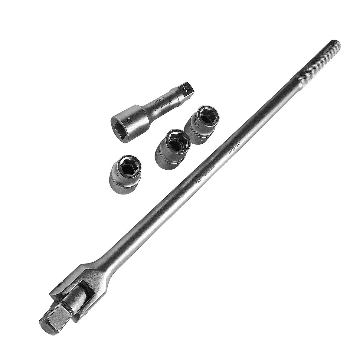 S&R Breaker Bar, Flex Socket Drive Handle Set 3/4 Inch with Extension and 3 Sockets 17mm, 19mm, 21mm, Rotary Push Handle 600 mm, Extra Resilient Ø 22 mm Shatterproof - Industrial Quality