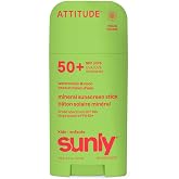 ATTITUDE Kids Mineral Sunscreen Stick SPF 50+, Watermelon &amp; Coco, 2.1 Oz | EWG Verified, Oxybenzone Free, No White Cast, Lightweight, Travel Size, For Kids &amp; Toddlers, Non-Nano Zinc Oxide