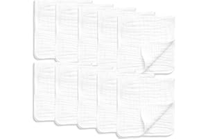 AllSett Health 10 Pack Muslin Burp Cloths Large 20" by 10" 100% Cotton, Hand Wash Cloth 6 Layers Extra Absorbent and Soft White