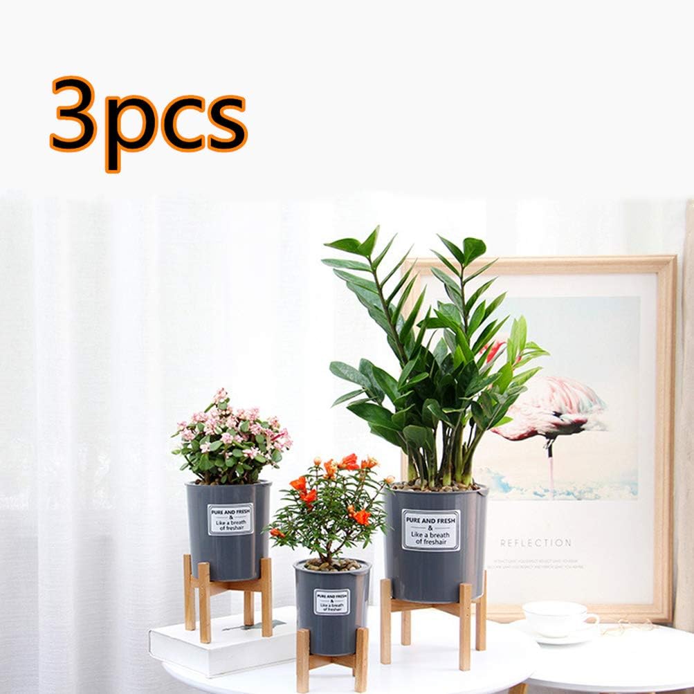 MOLLYNANA 3pcs Plant Stand Indoor Wood Flower Pot Holder Wooden Display Modern Home Living Room Decor,GREY