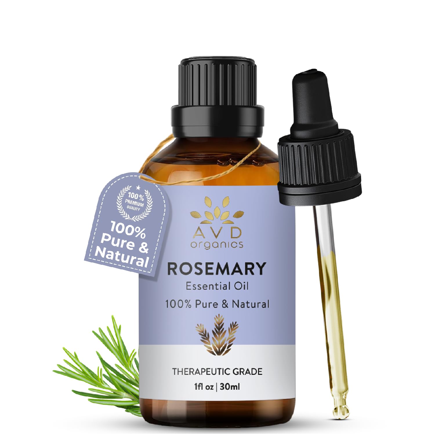 AVD Organics Rosemary Essential Oil 30ml - 100% Pure and Natural Therapeutic Grade Aromatherapy Oil for Relaxation, Skin, & Hair- 1 fl. Oz
