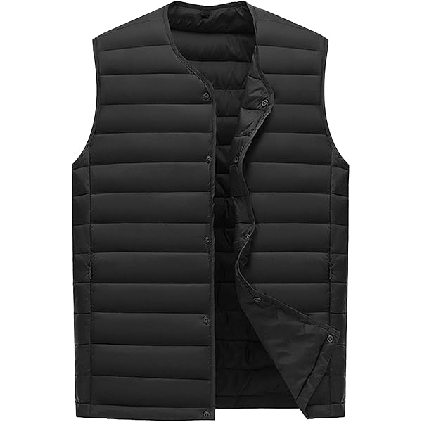 Maiyifu-GJ Men Collarless Padded Down Vest V-Neck Button Quilted