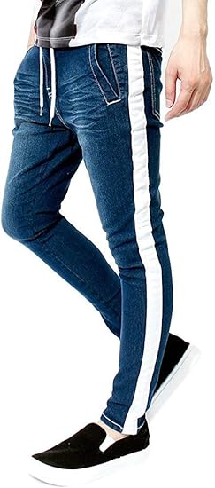 Amazon One Colors ジョガーパンツ メンズ デニム サイドライン スキニー ストレッチ ラインパンツ ユーズド加工 アンクル パンツ ジーンズ 通販
