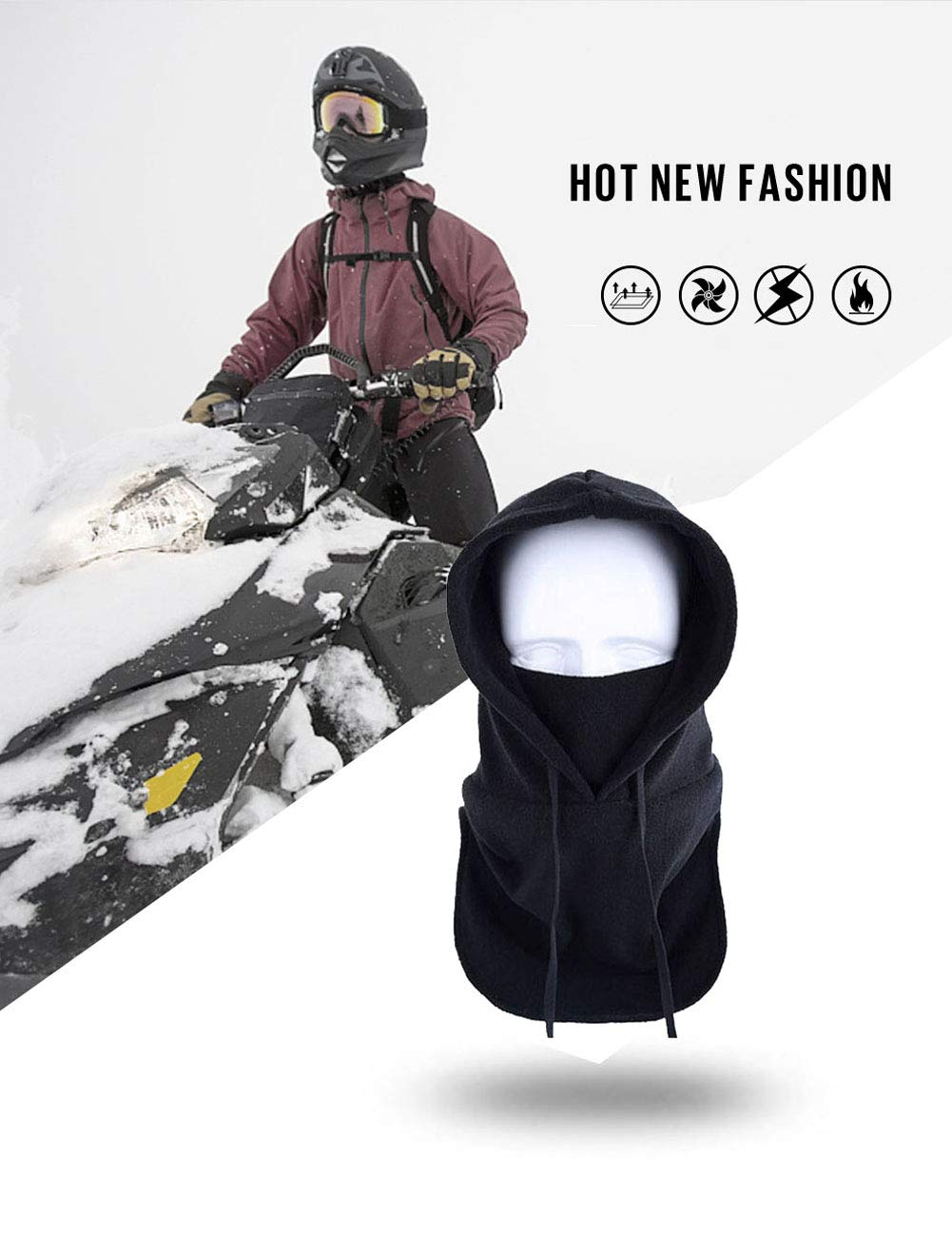 Hi-crazystore Ski Mask Winter Neck Protect Keep Warm Cycling Motorcycle Mask (White)