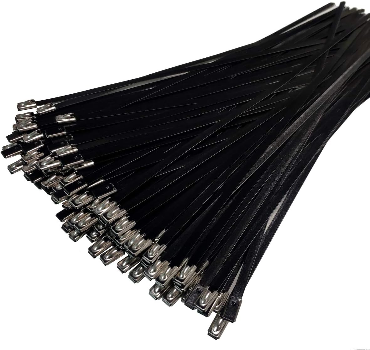 90pcs 11.8 Inch Stainless Steel MultiPurpose Metal Cable Zip Ties Heavy Duty, Black