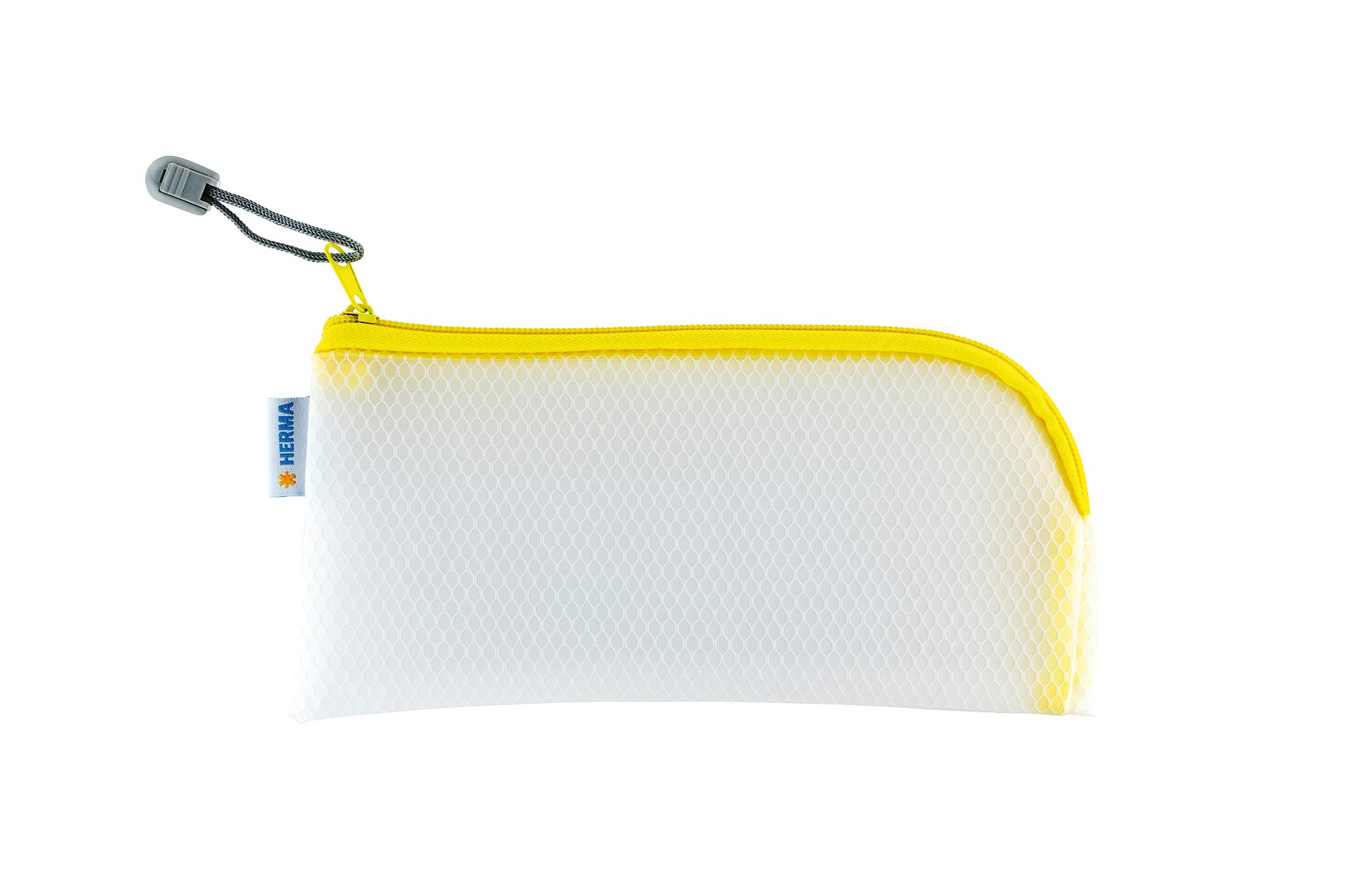 HERMA 20005 Zip Cosmetic Bag, transparent (23 x 11 cm) small zippered travel pouch for mobile phone, charging cable, cosmetics, pens, keys, clear toiletry bag with zipper in yellow — image 1