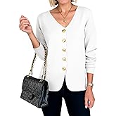 Cicy Bell Womens Button Up Cardigan Sweaters Blazer Trendy Lightweight V Neck Long Sleeve Sweater Tops White
