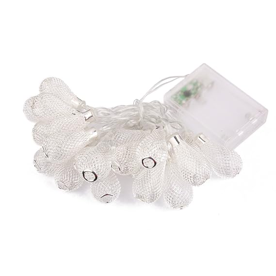 Generic 20 LED 86-inch Battery Operated Waterdrop String Lamp Lights (Warm White Emitting Light, Clear String and Silver Pendant)