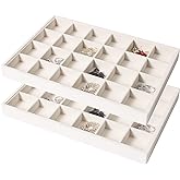 Coward 2PC Stackable 24 Gird Jewelry Organizer Tray Necklace Earring Box Storage Drawer Ring Bracelet Display Holder (beige(24grid+24grid))