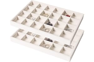 Coward Stackable Jewelry Organizer Tray Necklace Earring Box Storage Ring Bracelet Display Holder (beige(24grid+24grid))