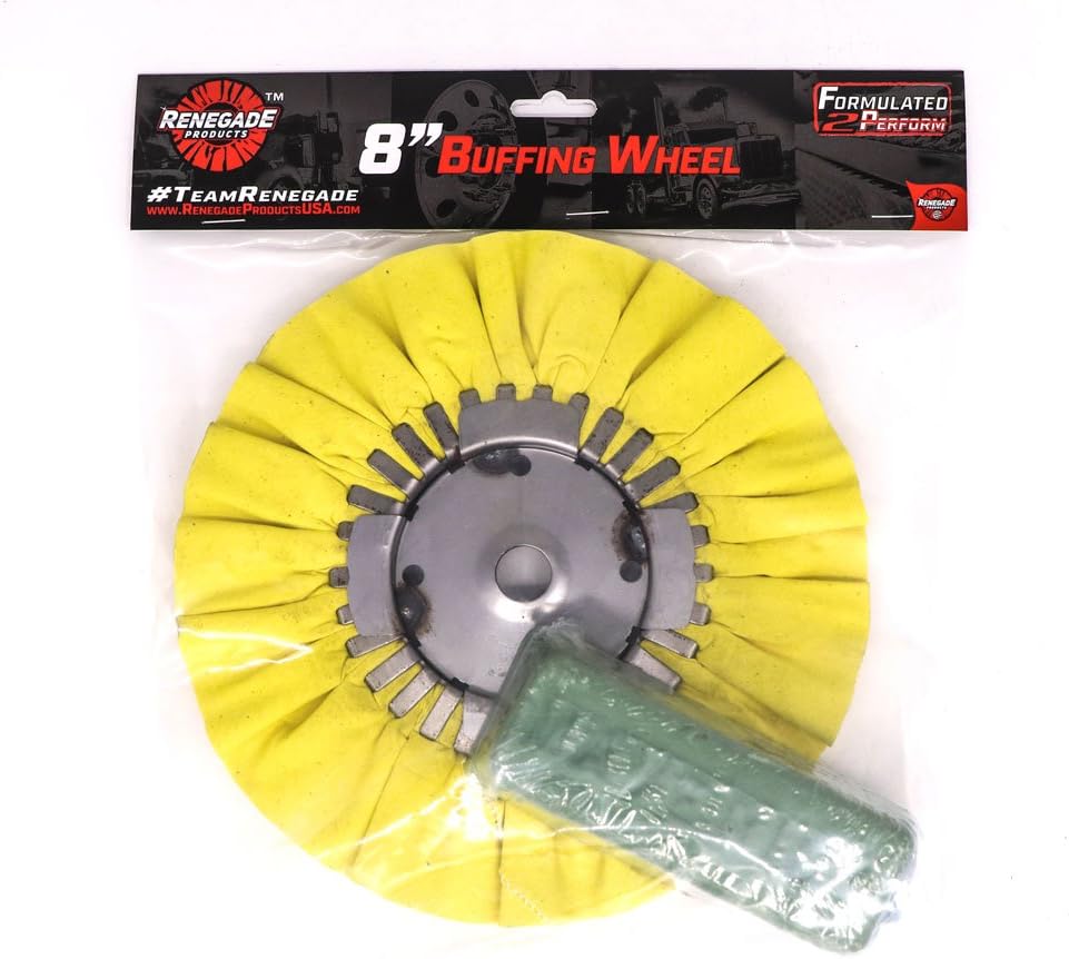 Renegade Products Coloring 8 Inch Diameter Airway Buffing Wheel and Green Compound Set For Polishing Aluminum Wheels, Fuel Tanks, Fenders & Bumpers, 2 Item Pack (Coloring Combo)