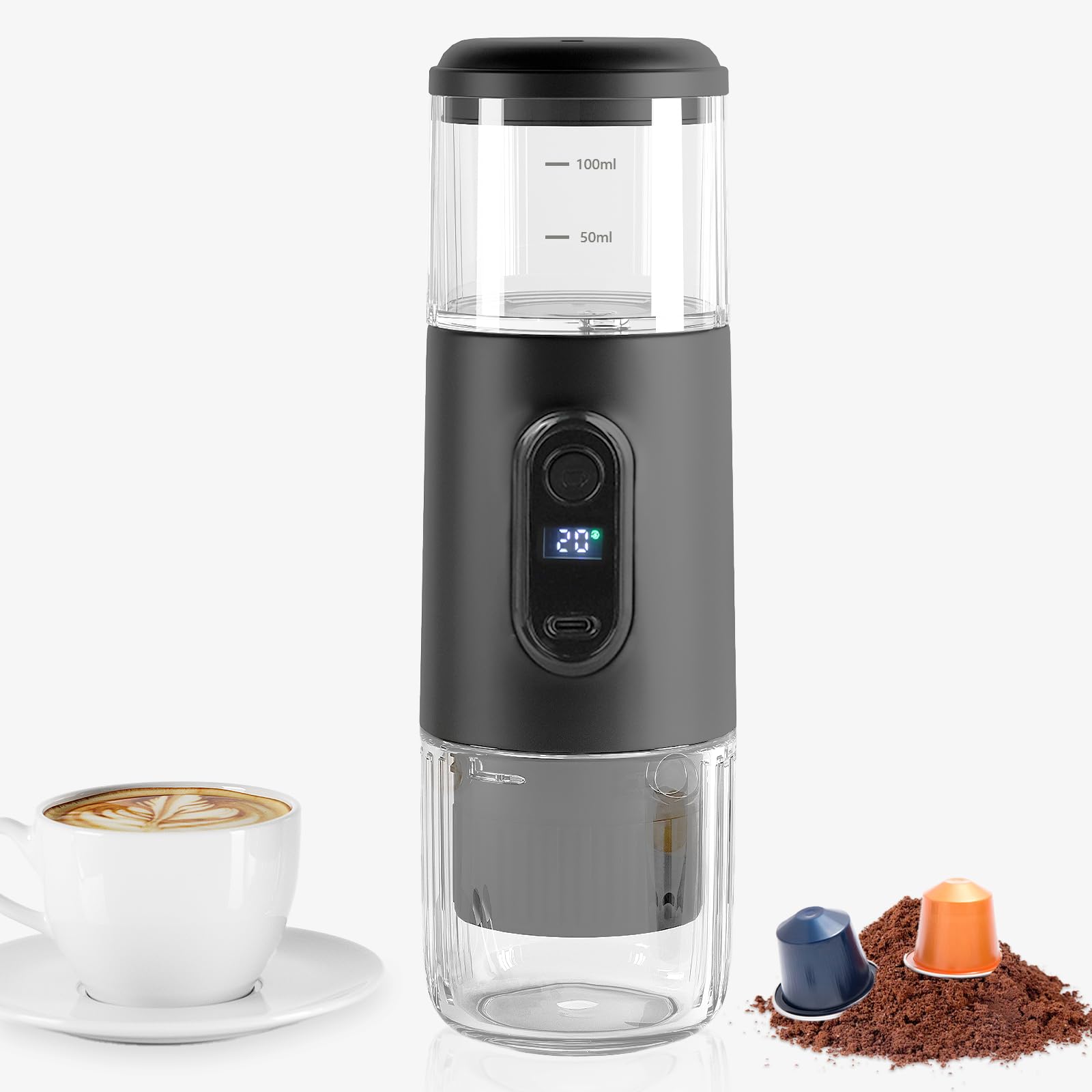 Photo 1 of Portable Electric Espresso Coffee Machine - 2 IN 1 Wireless 15 Bar Pressure Mini Coffee Maker, Car Portable Coffee Machine Fully Charged Brew 75 Cups for Camping RV Hiking Office ( Not Self Heating)