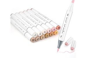 SFAIH Skin Tone Brush Tip Alcohol Markers - 12 Light Skin Colors Double Tipped Art Markers for Artist Adult Coloring Illustration, Gifts for Artist Adult, Dual Tip Brush & Chisel - Refillable Ink