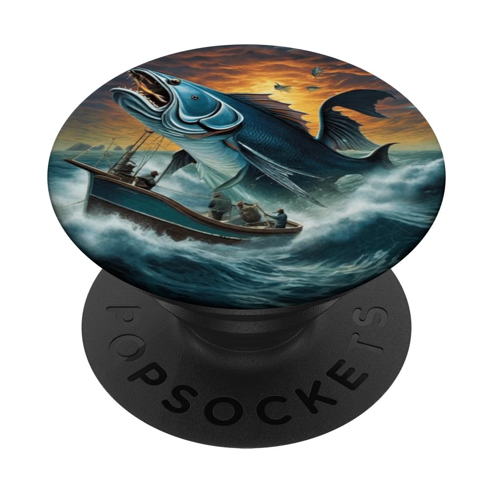Deep Depths Sea Fishing Vessel Ocean Monster Graphic PopSockets Swappable PopGrip