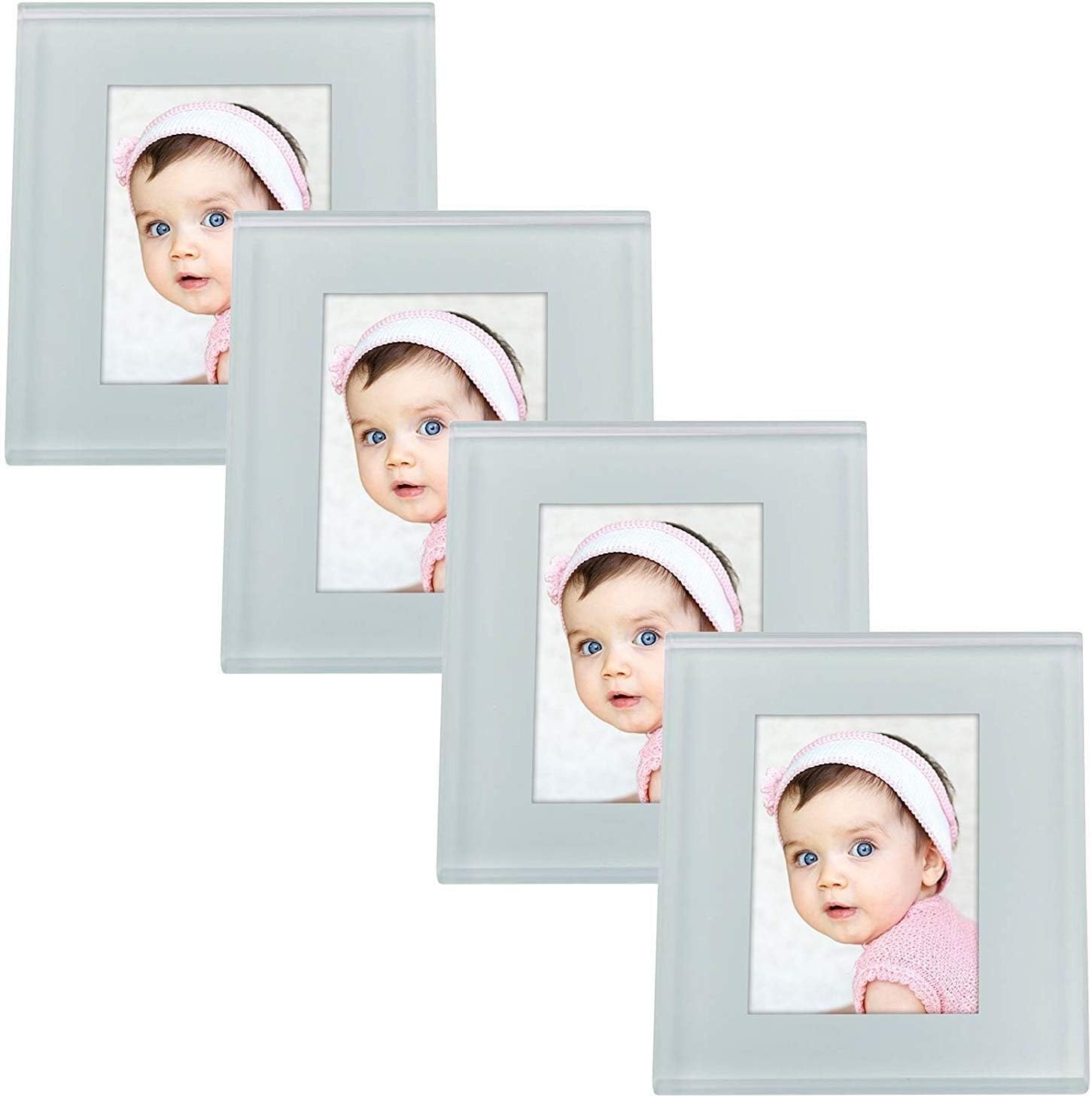 Pack of 4 Photo Coasters Drinks Placemat Non-Slip Rubber Pads with wooden Holder | Family Picture Image Frame