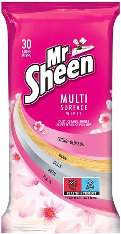 Mr Sheen Multi Surface Wipes Cherry Blossom Clean & Dust Wood Glass Metal