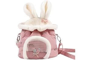 ABLAZEZAI Portable Hedgehog Carrier Bag, Breathable Hamster Outdoor Travel Bag, Short Plush Warm Rat Travel Handbag Pouch for Sugar Glider Mice Bird Gerbil Baby Guinea Pig (Pink)