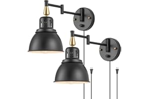 TRLIFE Plug in Wall Sconces, Dimmable Wall Sconces Retractable Swing Arm Wall Lamp with 6FT Plug in Cord and Dimmer Knob On/Off Switch, E26 Base, UL Listed(2 Pack)