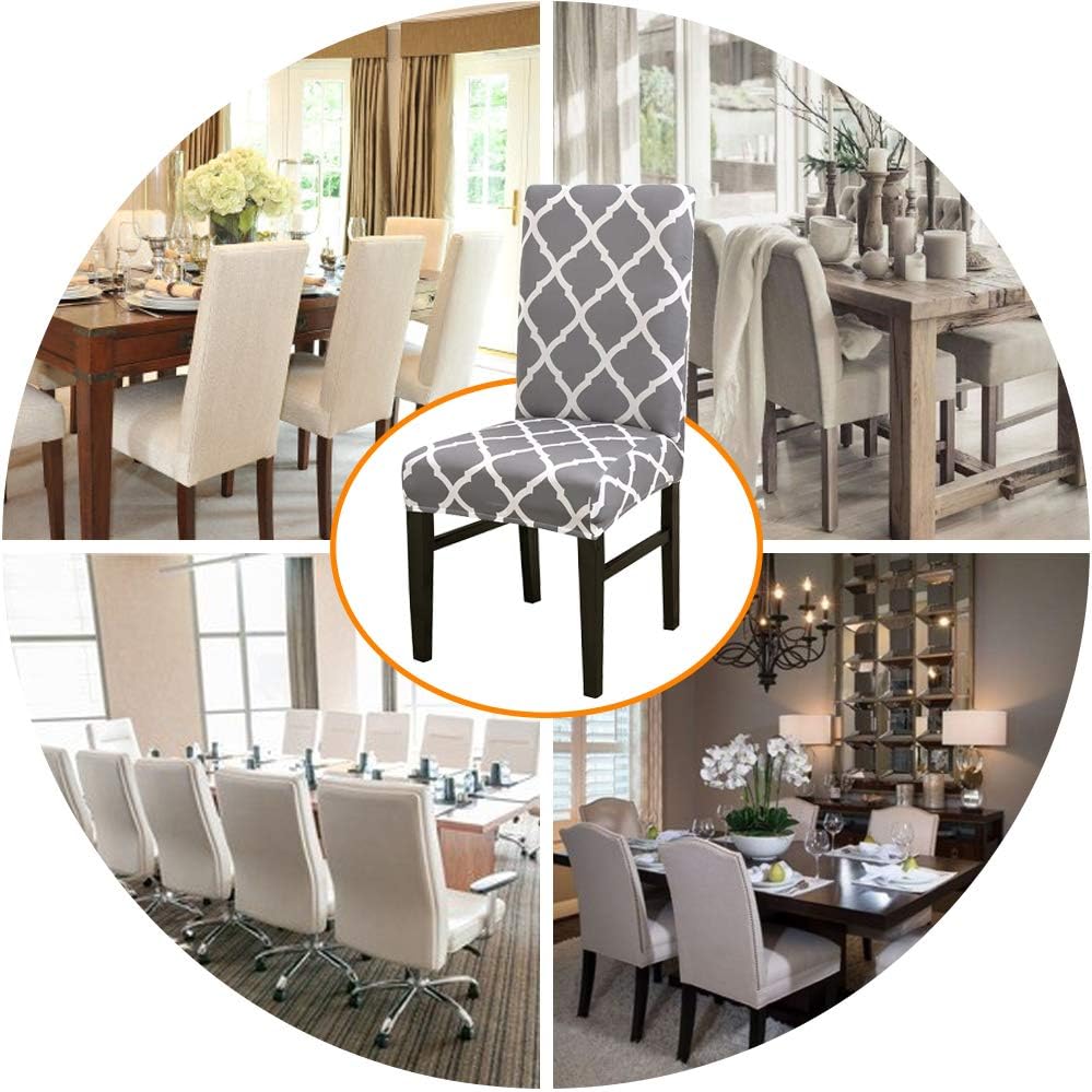 LiveGo Dining Chair Covers Set of 4,Stretch Dining Chair Protective Printed Slipcovers,Elastic Removable Washable Chair Protector Seat Covers for Dining Room Banquet Party Home Decor(Grey+white,4PCS) - Image 4