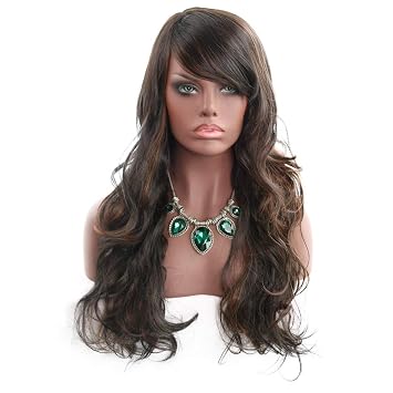 Amazon Com Long Curly Wave Wigs Synthetic Hair Side Bang Full
