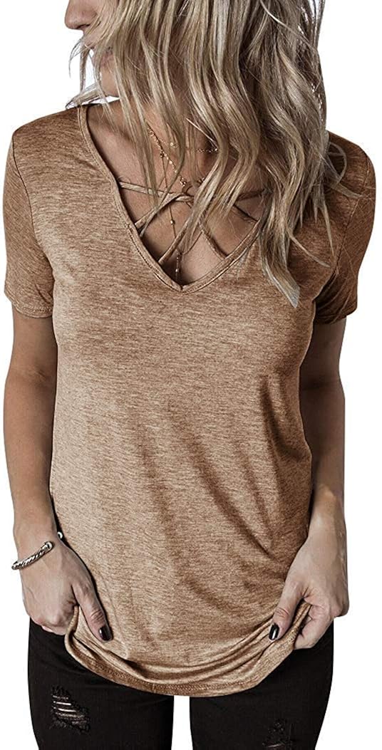 Akihoo Women Summer Sleeveless V-Neck Hi-Low T-Shirt Tunic Top Blouse Shirts