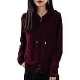 Ciovkis Women's Merino Wool Blend Cardigan 2025 Fall Winter Zipper Sweatshirt Crew Neck Long Sleeve Knit Hooded Cardigan