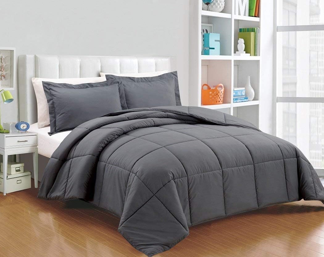 Chezmoi Collection 3-Piece Down Alternative Comforter Set with Shams (King, Gray): Home & Kitchen