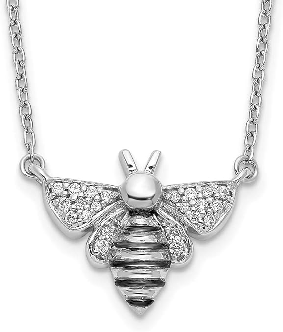 14ct White Gold Diamond Bee Necklace, 18