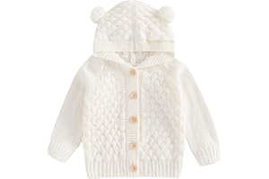 PENNSOY Baby Girl Boy Button Down Hooded Cardigan Winter Warm Sweater Long Sleeve Jumpers Coats Knitted Hoodies Clothes