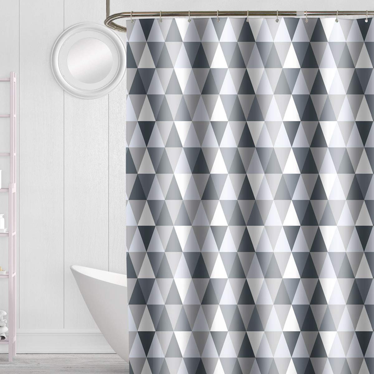 GONOVE Shower Curtain for Bathroom 180 x 200 cm Mildew Resistant Waterproof Polyester Fabric Triangle Shower Curtain Liner Washable Bath Curtain with Hooks, Weighted Hem