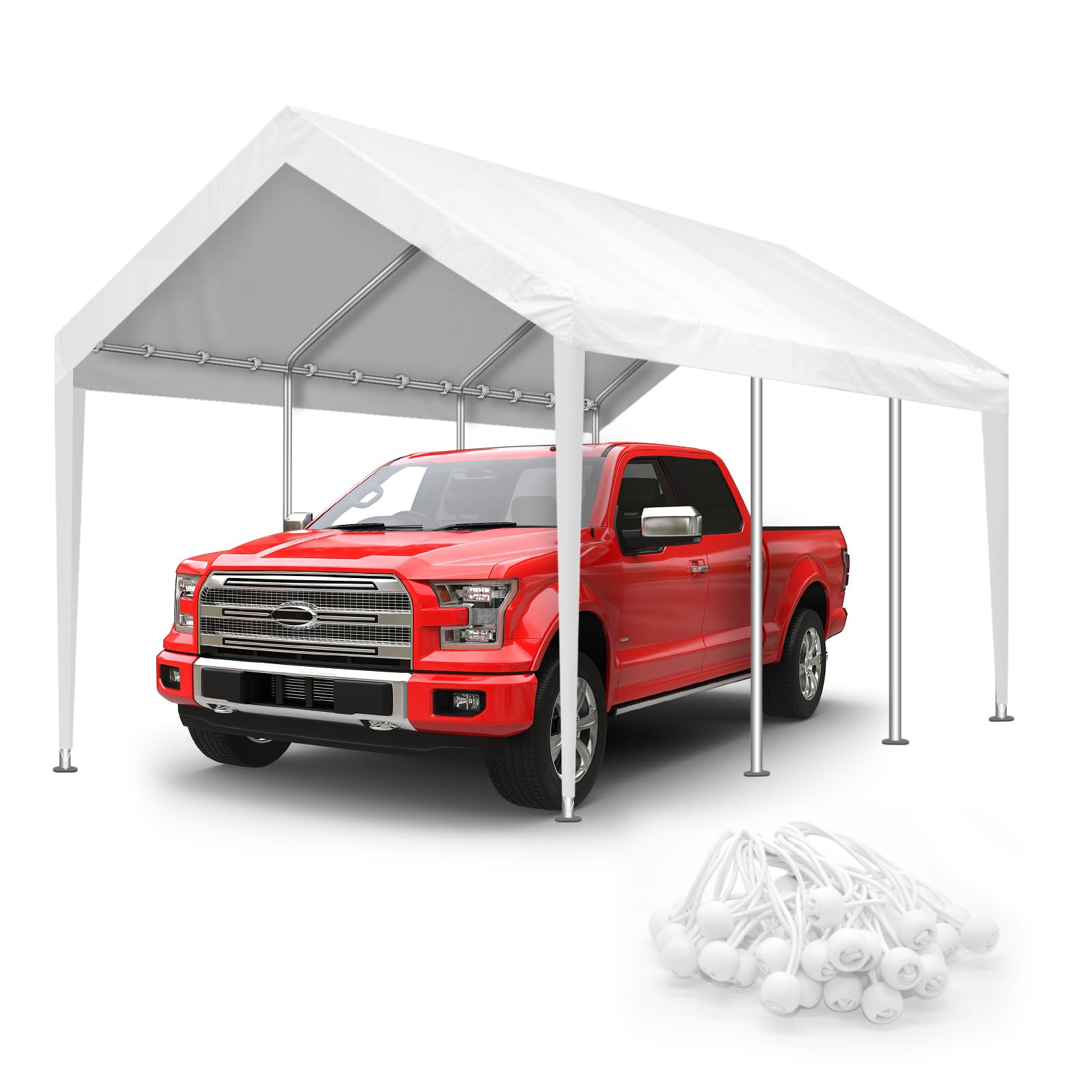 Photo 1 of 10x20FT Carport Canopy Replacement Cover Heavy Duty Waterproof & UV Protected, All Weather Car Shade Canopy with Ball Bungees (White, 10'x20', Frame is not Included)