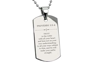 Tioneer Stainless Steel Trust in The Lord Proverbs 3:5-6 Dog Tag Pendant Necklace
