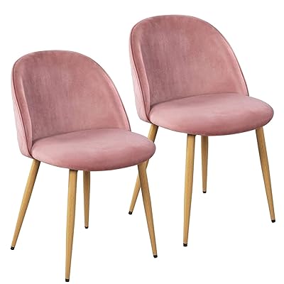 Yaheetech Upholstered Side Chairs with Velvet Seat and Wooden Legs