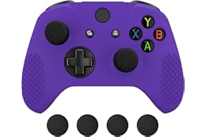 eXtremeRate Soft Anti-Slip Purple Silicone Controller Cover Skins and Black Thumb Grips Caps Protective Case for Xbox One X S
