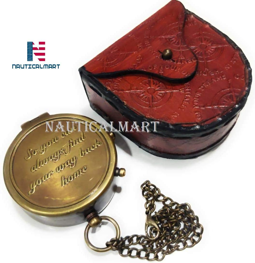 Nautical-Mart Brass Pocket Compass with Leather Case, Wedding Gift, Company Gift - Vintage Working Compass - Image 3