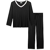Joyaria Women's Bamboo Viscose Pajamas Long Sleeve Cooling Pj Lounge Set Soft Loose Sleepwear V Neck Top with Pants