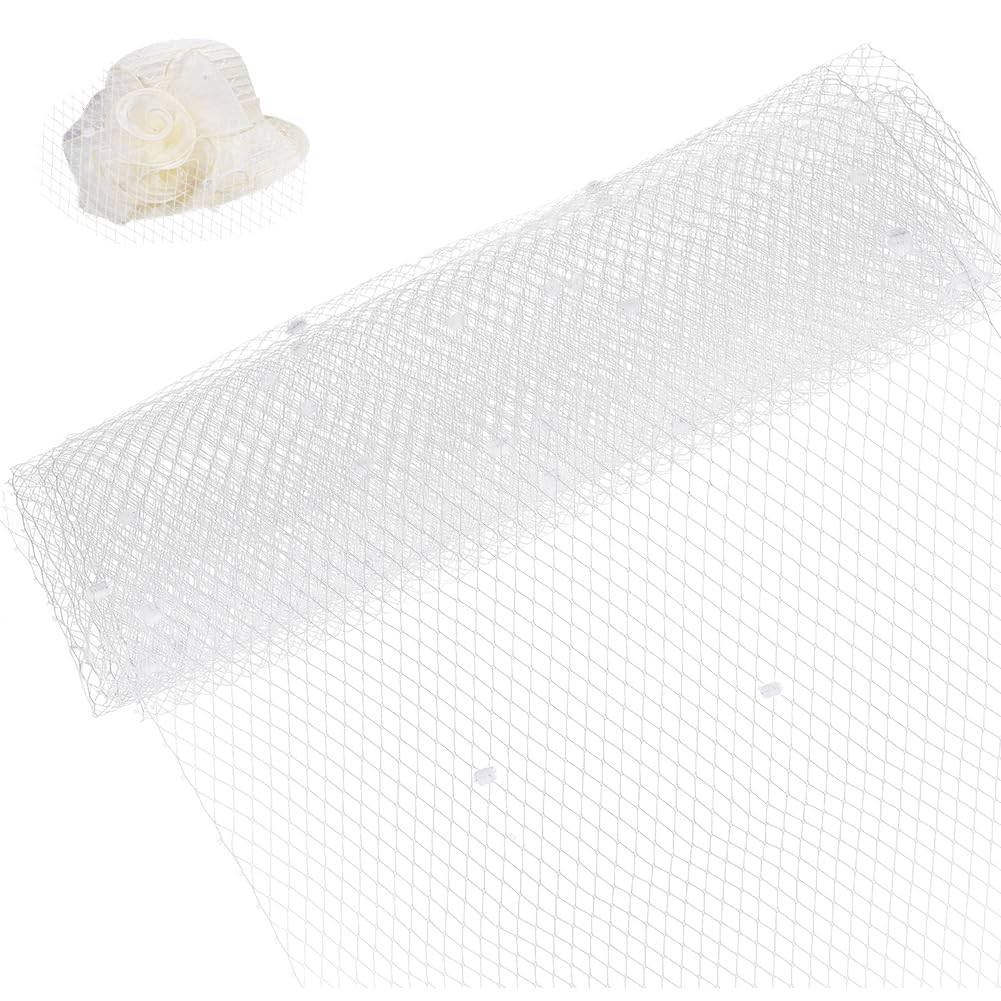 BENECREAT 2m Birdcage Veil Netting Fabric, 45cm Wide Russian Millinery Netting Organza Tulle Fabric White Net Mesh Hat Veil for Wedding, Dress Decoration