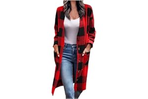 LEHOZIHEQ Plaid Shirts for Women Flannel Shacket Jacket Long Sleeve Lapel Button Down Shirts Coats Blouse Tops with Pocket