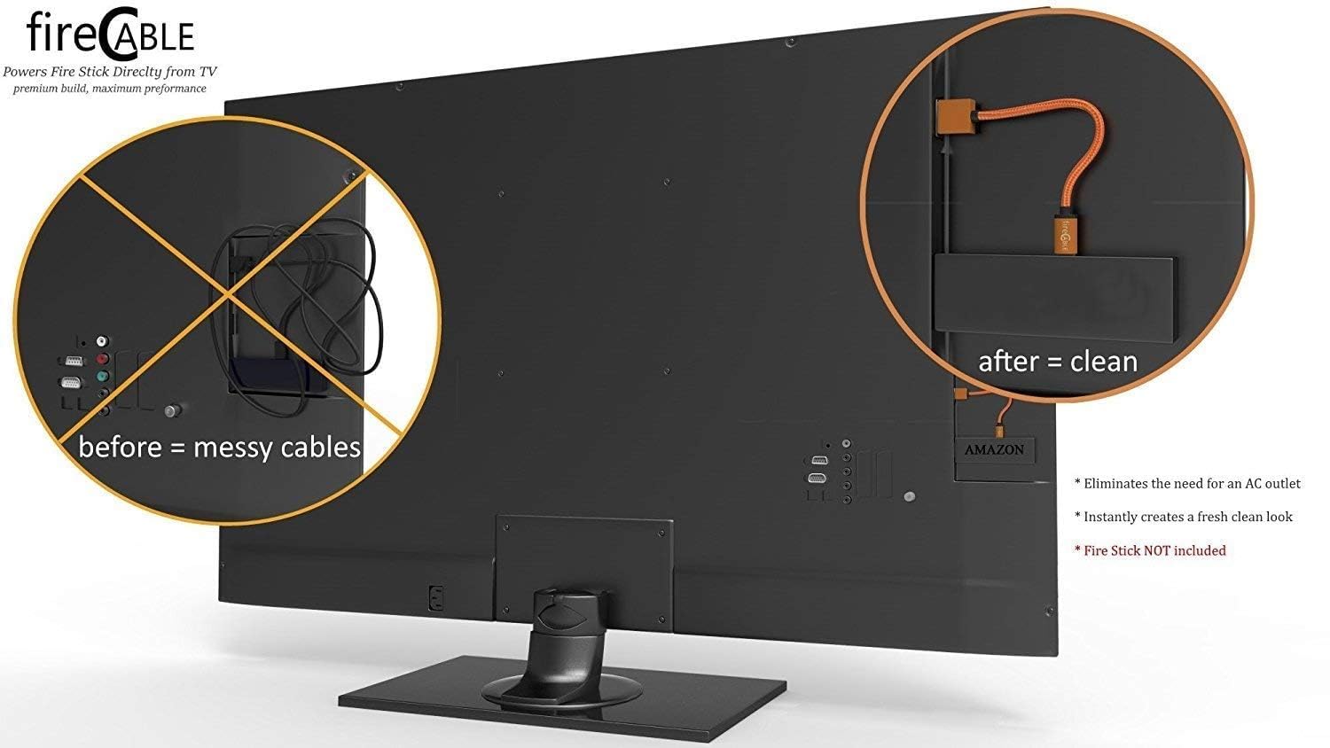 fireCable Plus Adapter for Firestick, Powers Amazon Fire TV Stick from TV USB Port, Eleminates AC Outlet Declutting Wires (See Fire Stick Comparison Chart)