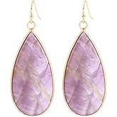 Lettarius Teardrop Natural Crystal Stone Earrings Healing Birthstone Drop Dangle Earrings for Women
