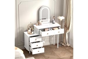 Vanity Desk with Lights and Mirror, Modern Makeup Dressing Table with Drawers and Storage, Wooden Large Vanity Set, Compact D
