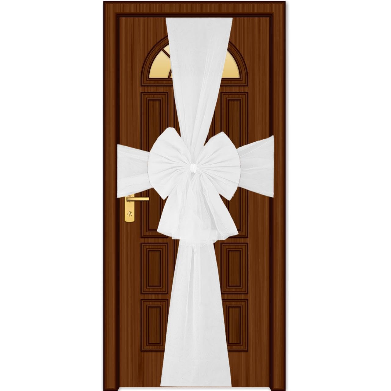 SHATCHI Christmas Door Bow – White 7.5m Diamante Giant Bow Door Cover - Front Door Decorations for Xmas Wedding, Baby Shower Outside Home Decor