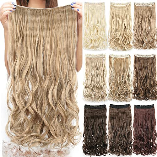 IMISSU Long Natural Thick Hair Curly Clip in on Synthetic Hair Extensions Hairpieces for Women (24 Inch,Dirty Blonde)