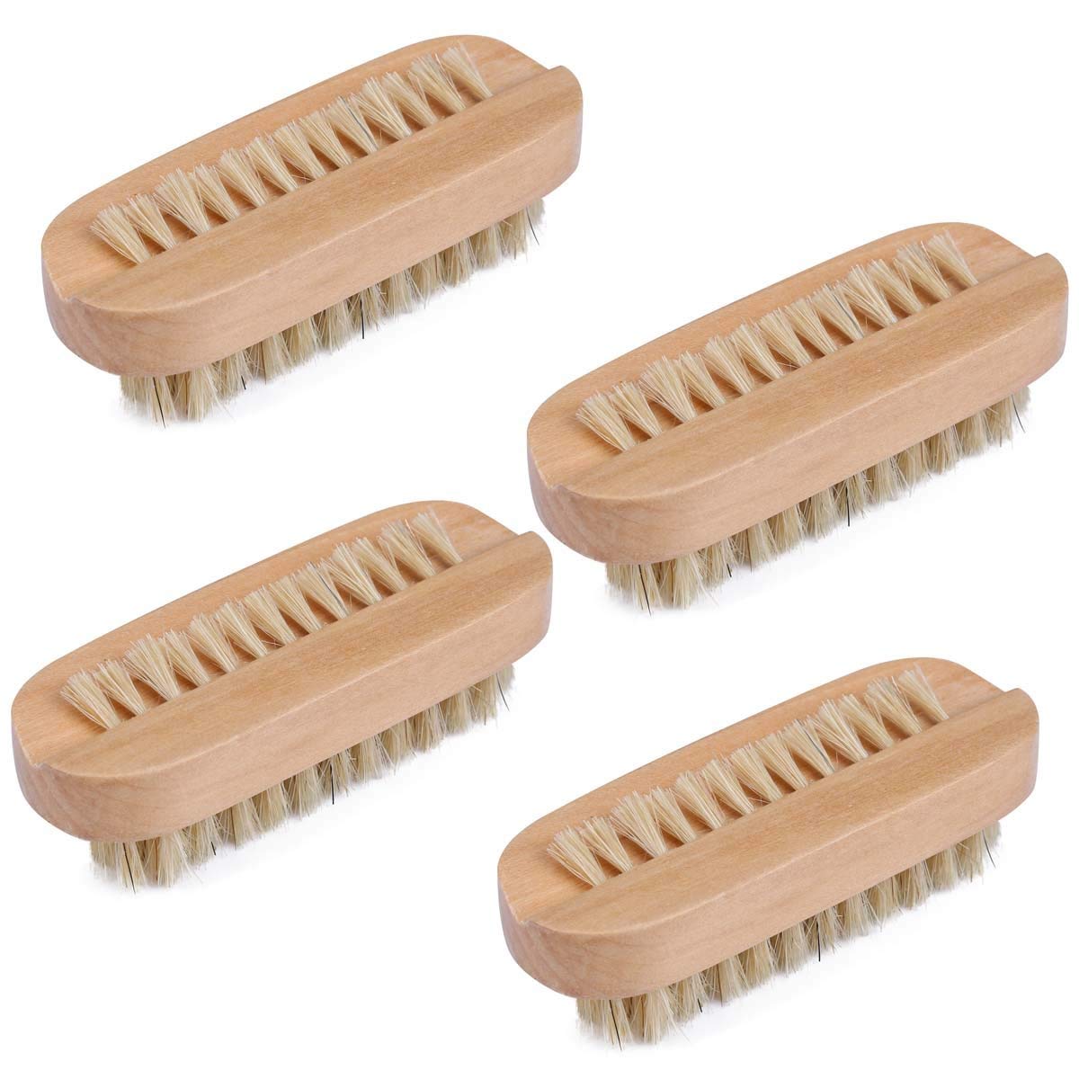 Natural bristles, manicure nail brush, wooden double-sided, manicure pedicure brush, nail bath brush Nail cleaning, small brush (4pcs)