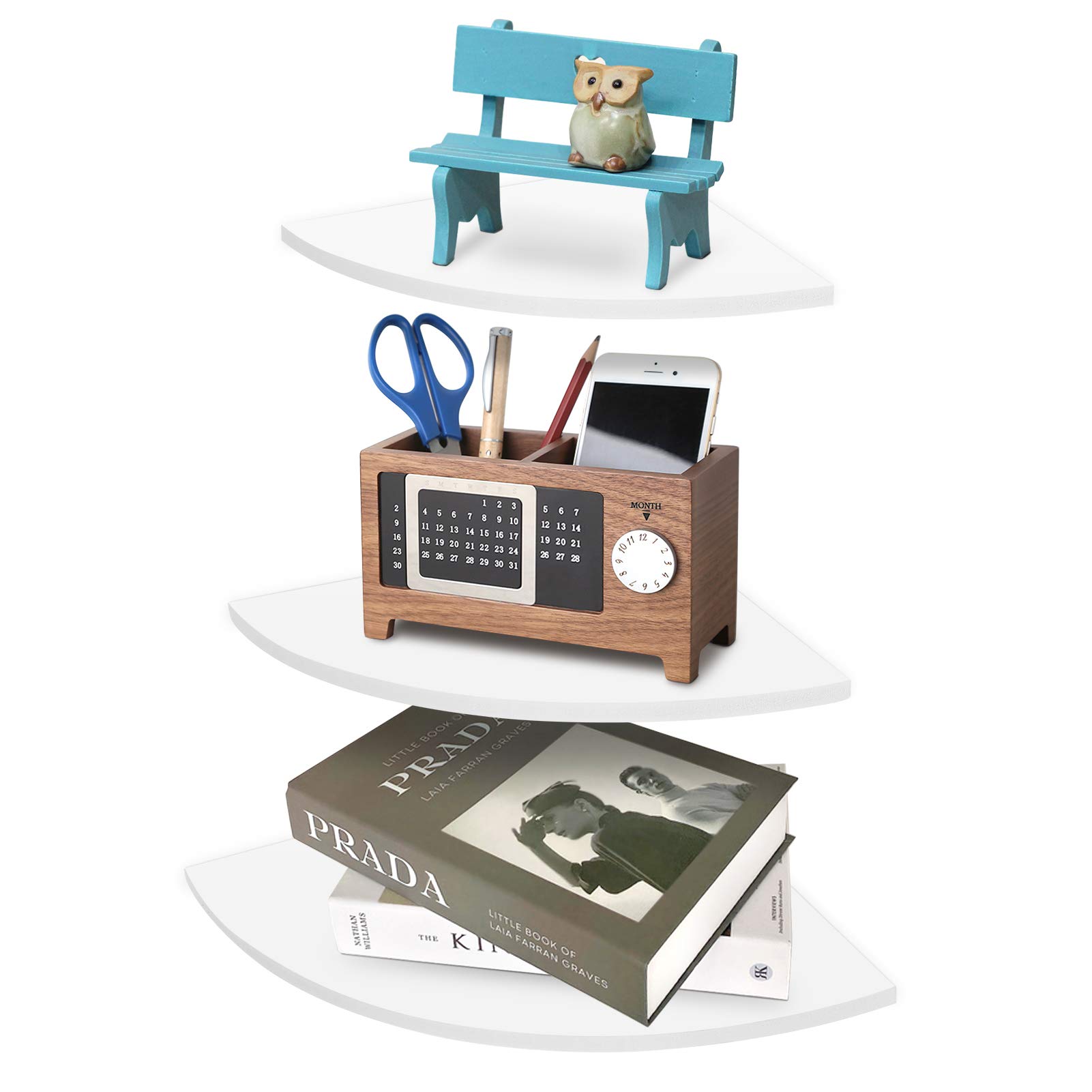 Ejoyous White Corner Shelves, 3 PCS Floating Corner Shelves PVC Wall Mounted Corner Shelf Unit for CD Book Display with Mount Accessories