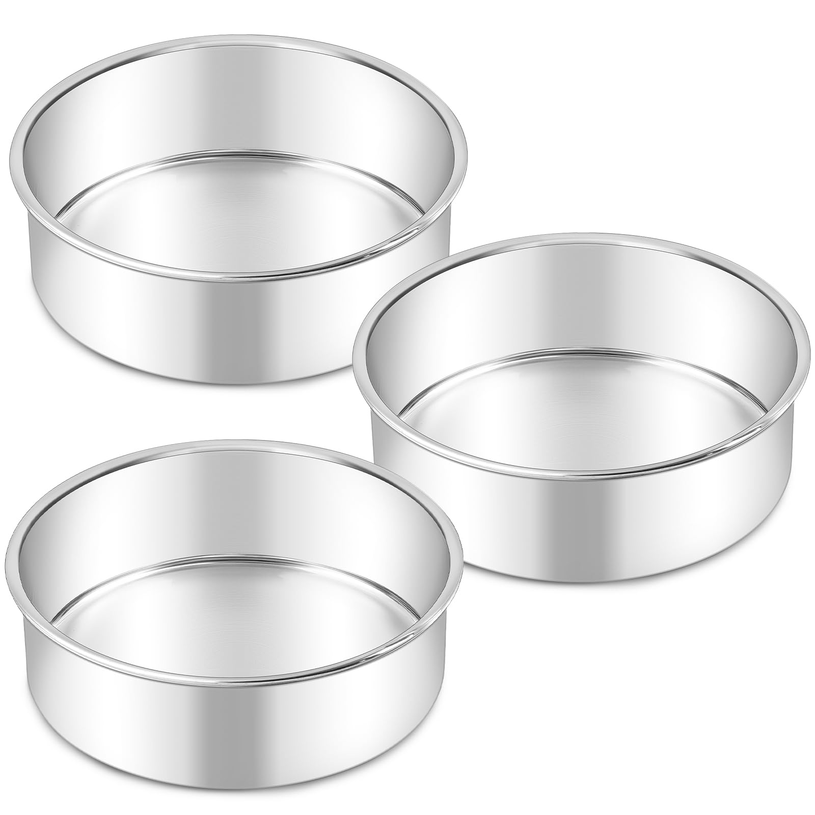 Photo 1 of LIANYU 6 Inch Cake Pan Set of 3, Stainless Steel Round Smash Cake Baking Pans Tins, Bakeware for Birthday Wedding Party, Leak-proof & Mirror Finish, Dishwasher Safe