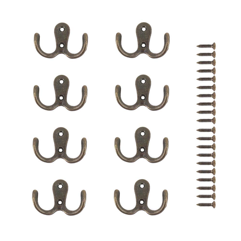 JINXM 8 Coat Hooks Key Hooks Double Clothes Hooks Retro Metal Hooks Bronze Hooks Claw Hooks for Bathroom Bedroom Kitchen Door Wall Hanger with Screws — image 1