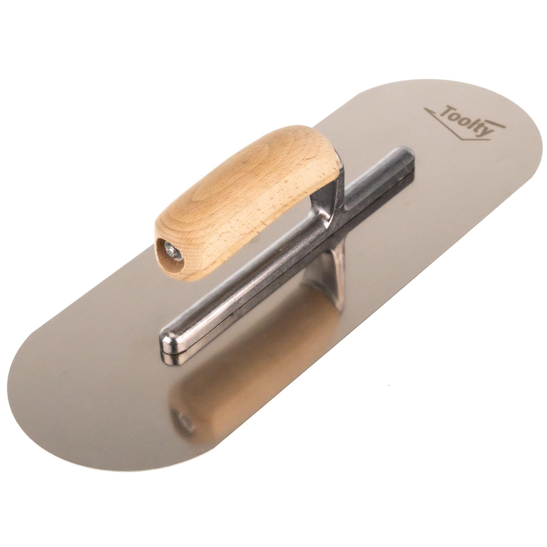 Toolty Heavy Duty Stainless Steel Pool Trowel - Concrete Finishing Trowel - Fully Rounded - 380mm - 15" - Wooden Handle - DIY - TLTY-5517