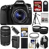 Canon EOS 80D Wi-Fi Digital SLR Camera &amp; EF-S 18-55mm IS STM + 75-300mm III Lens + 64GB + Battery &amp; Charger + Backpack + Tripod + Tele/Wide Lens Kit
